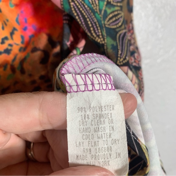 IQ Paris Floral Animal Print Button Up Scrunch Sleeve Blouse Size Medium - Picture 8 of 12